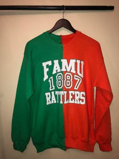 Handmade FAMU 1887 Rattlers Orange True Green Half & Half Unisex Sweatshirt