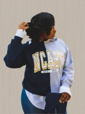 Handmade NCAT Ania NC A&T NCAT Navy Sports Grey Half and Half Crew Neck Unisex Sweatshirt