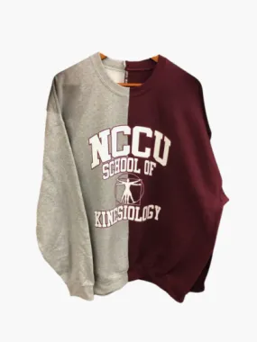 Handmade NCCU School of Kinesiology Maroon Gray Half and Half Crew Neck Sweatshirt