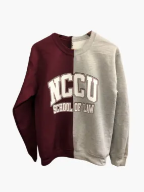 Handmade NCCU School of Law Maroon and Gray Half and Half Crew Neck Sweatshirt