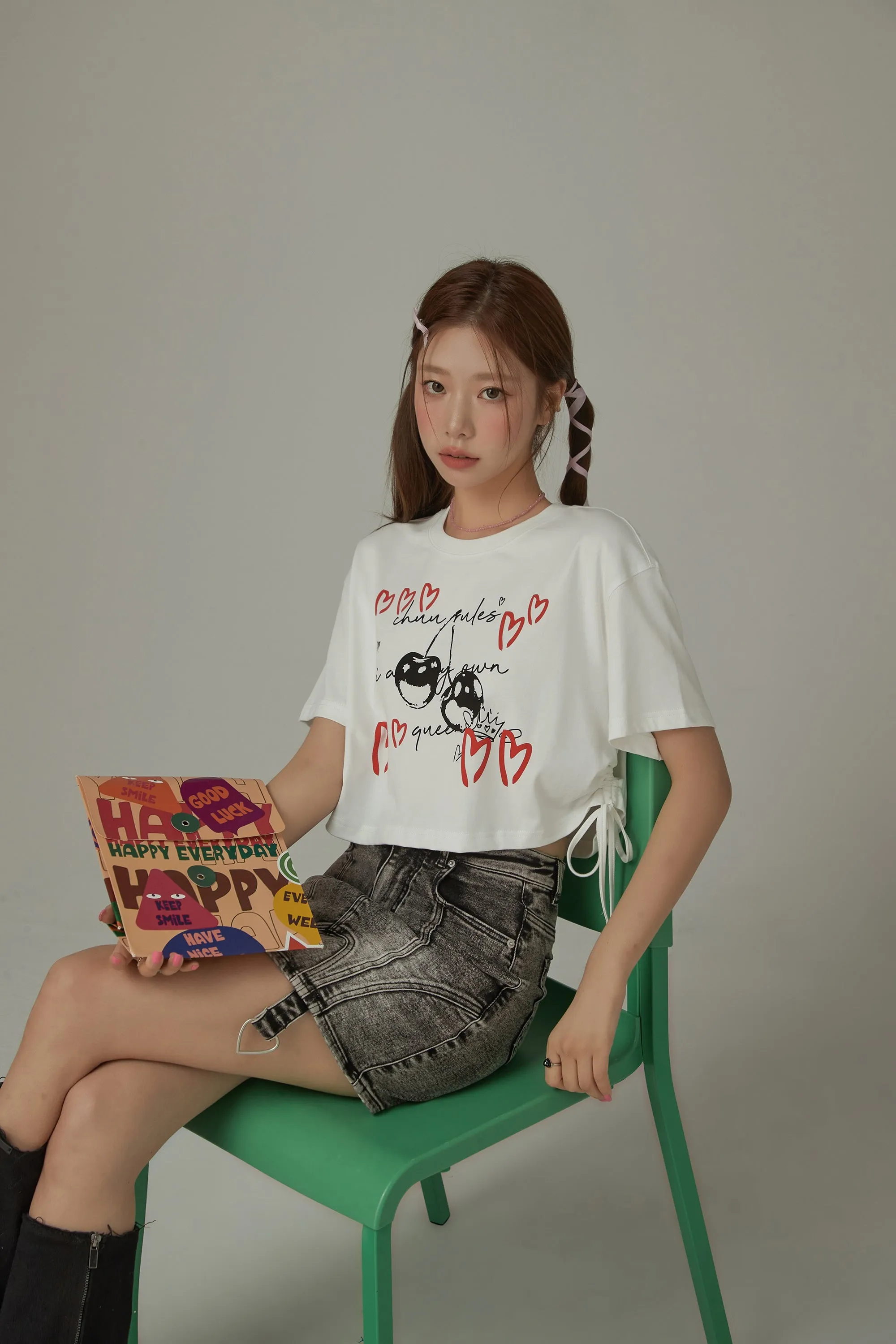 Heart Cherry Boxy Crop Loosefit T-Shirt