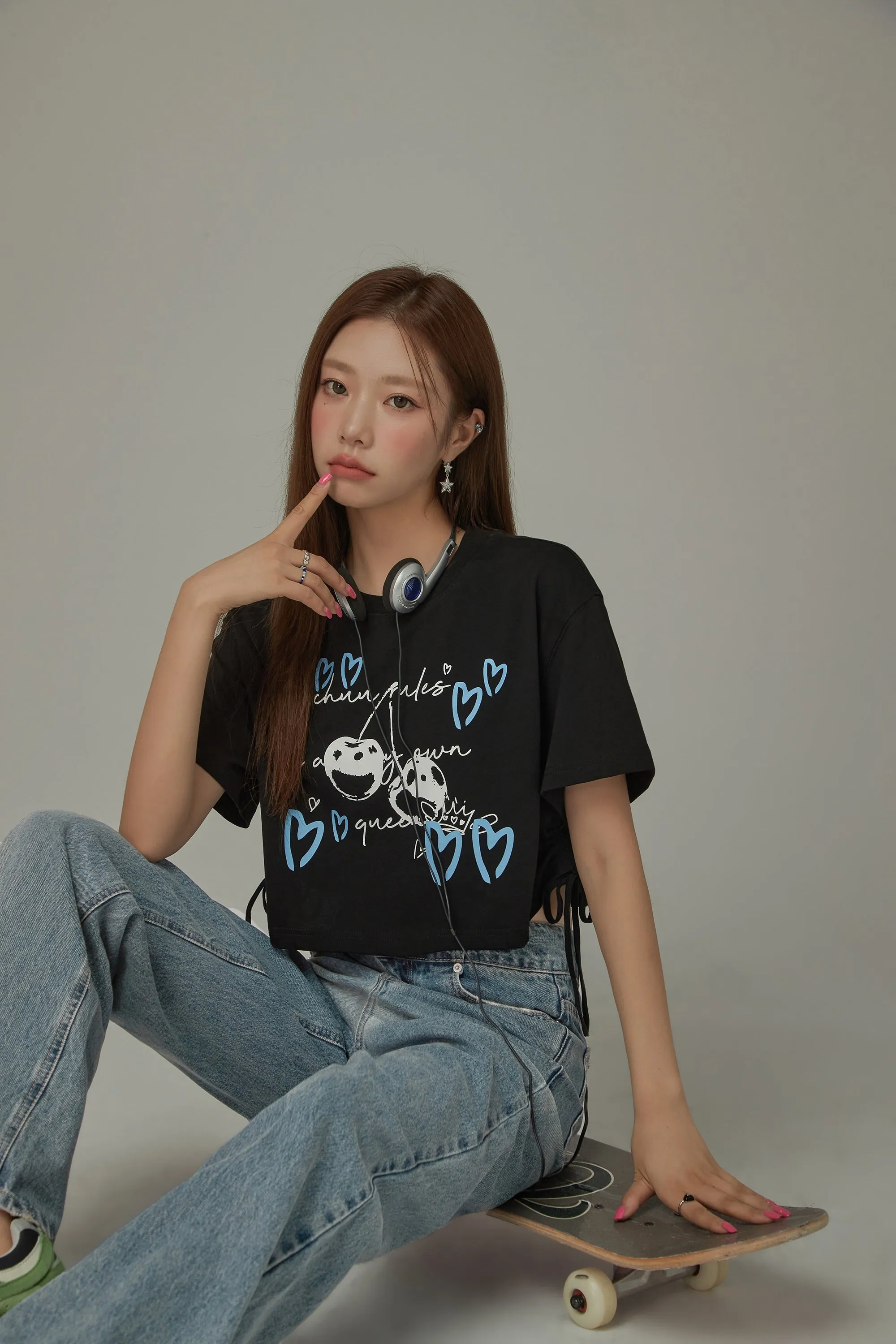 Heart Cherry Boxy Crop Loosefit T-Shirt