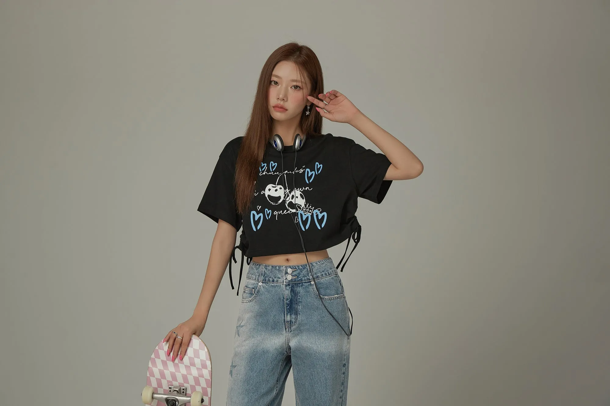 Heart Cherry Boxy Crop Loosefit T-Shirt