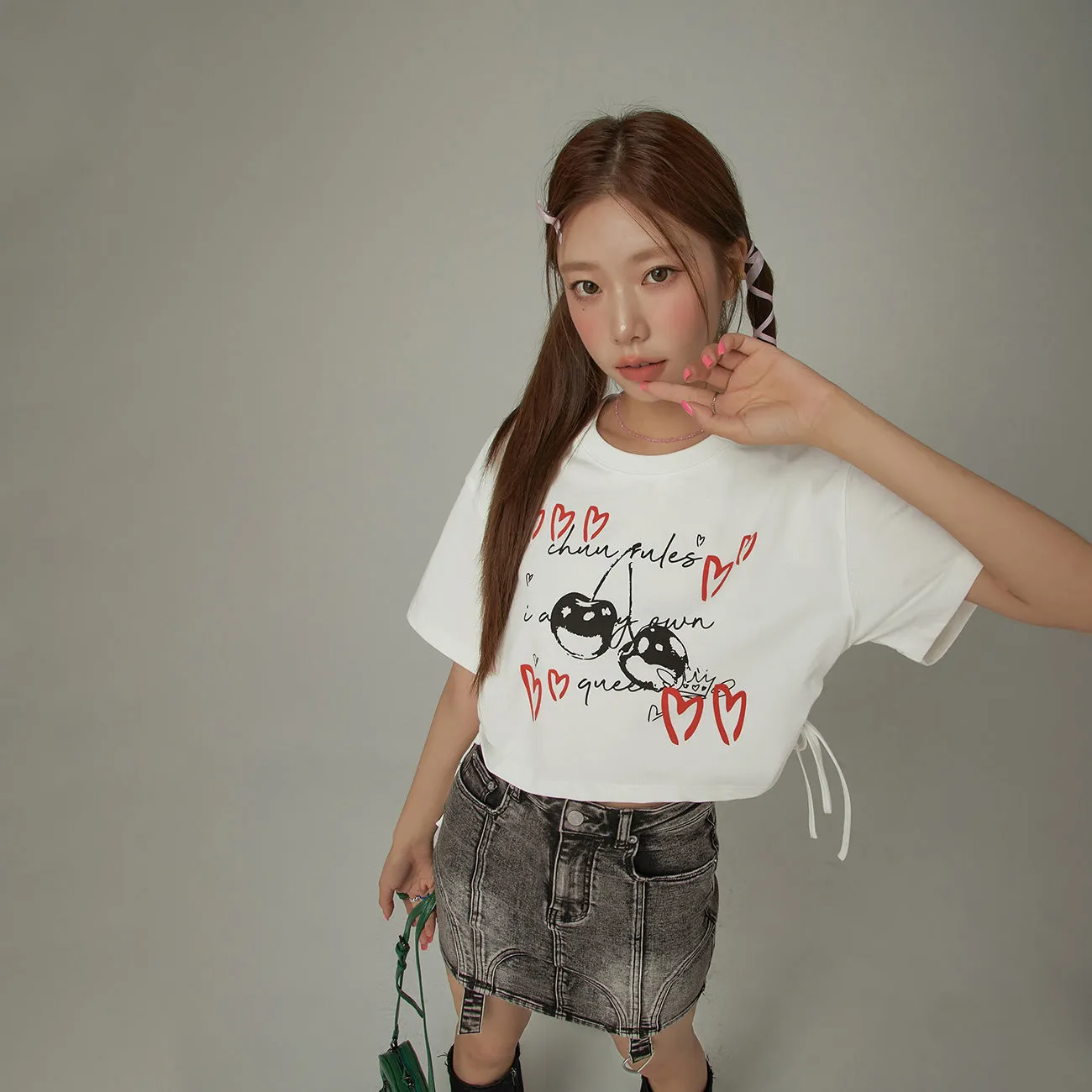 Heart Cherry Boxy Crop Loosefit T-Shirt