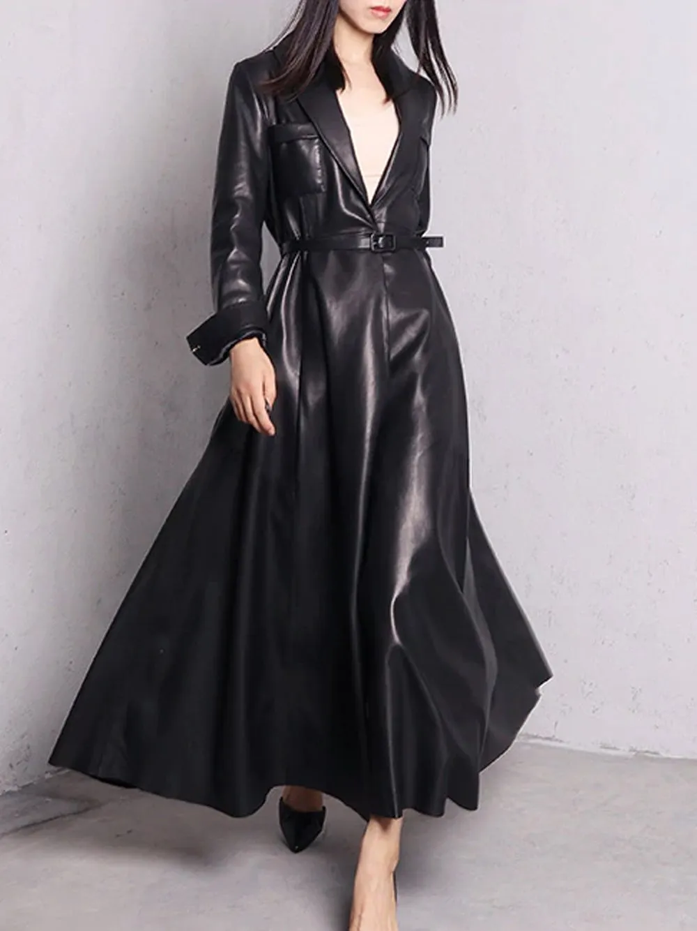 HOUDA Maxi Leather Trench Coat