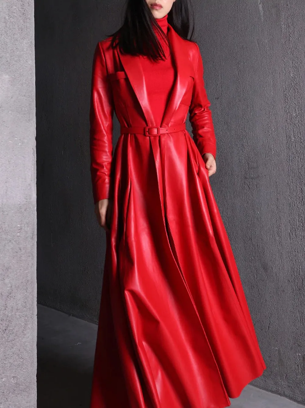 HOUDA Maxi Leather Trench Coat