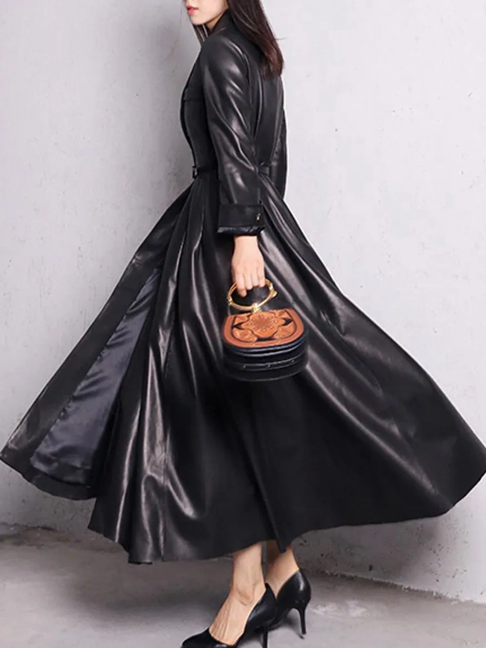 HOUDA Maxi Leather Trench Coat