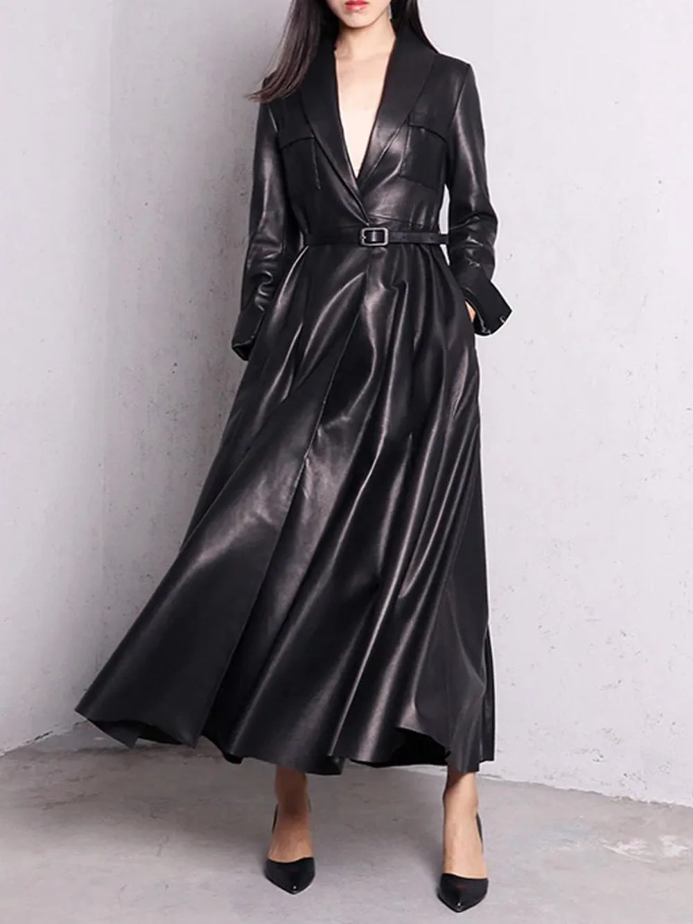 HOUDA Maxi Leather Trench Coat