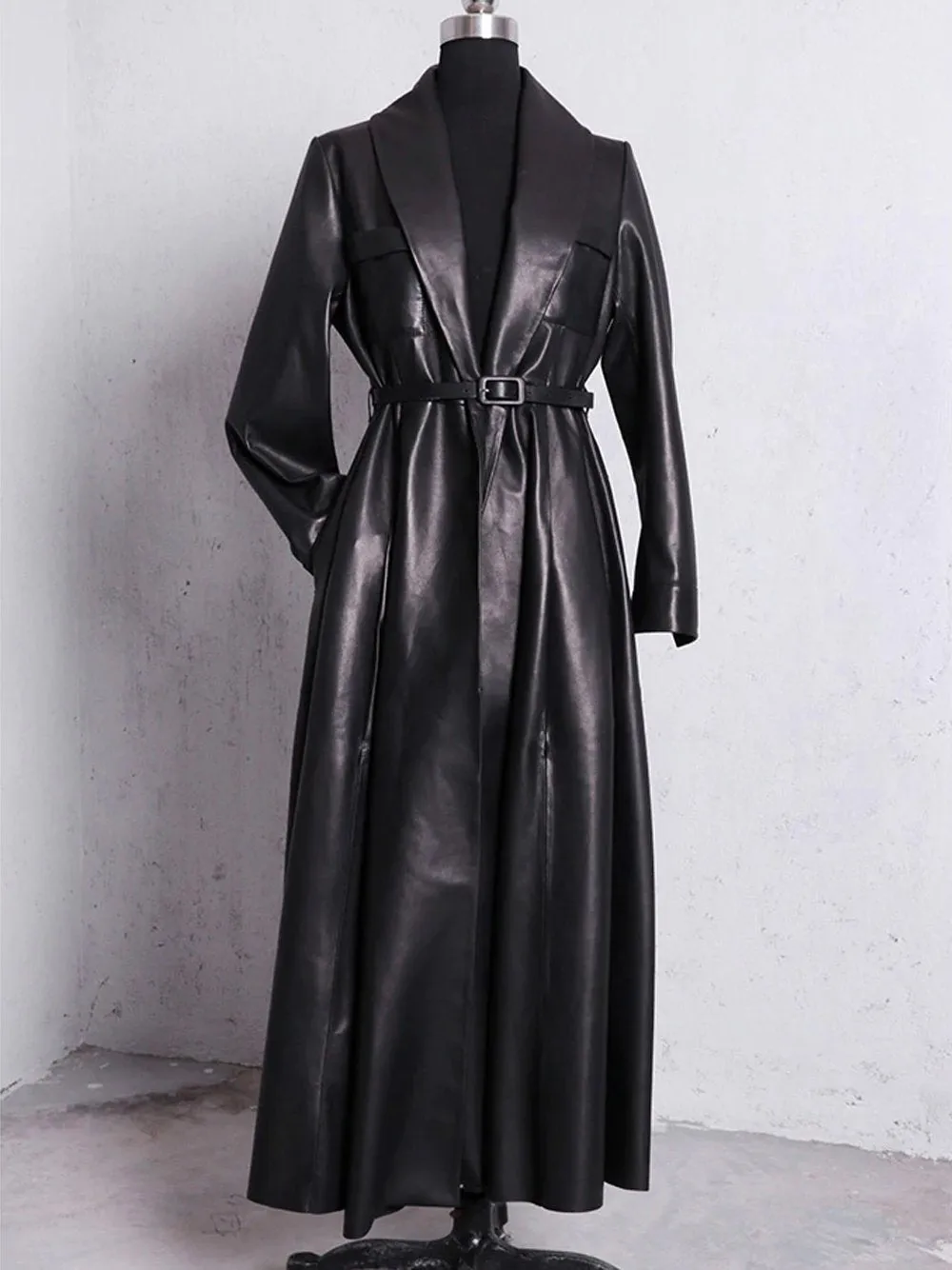 HOUDA Maxi Leather Trench Coat