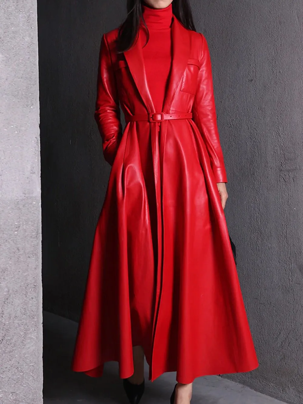 HOUDA Maxi Leather Trench Coat