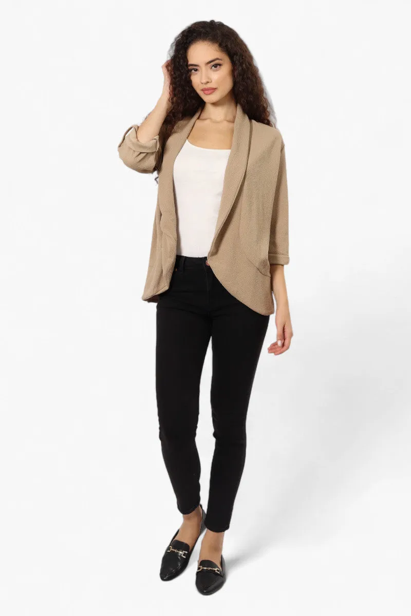 Impress Open Roll Up Sleeve Blazer - Beige