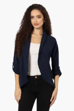 Impress Open Roll Up Sleeve Blazer - Navy