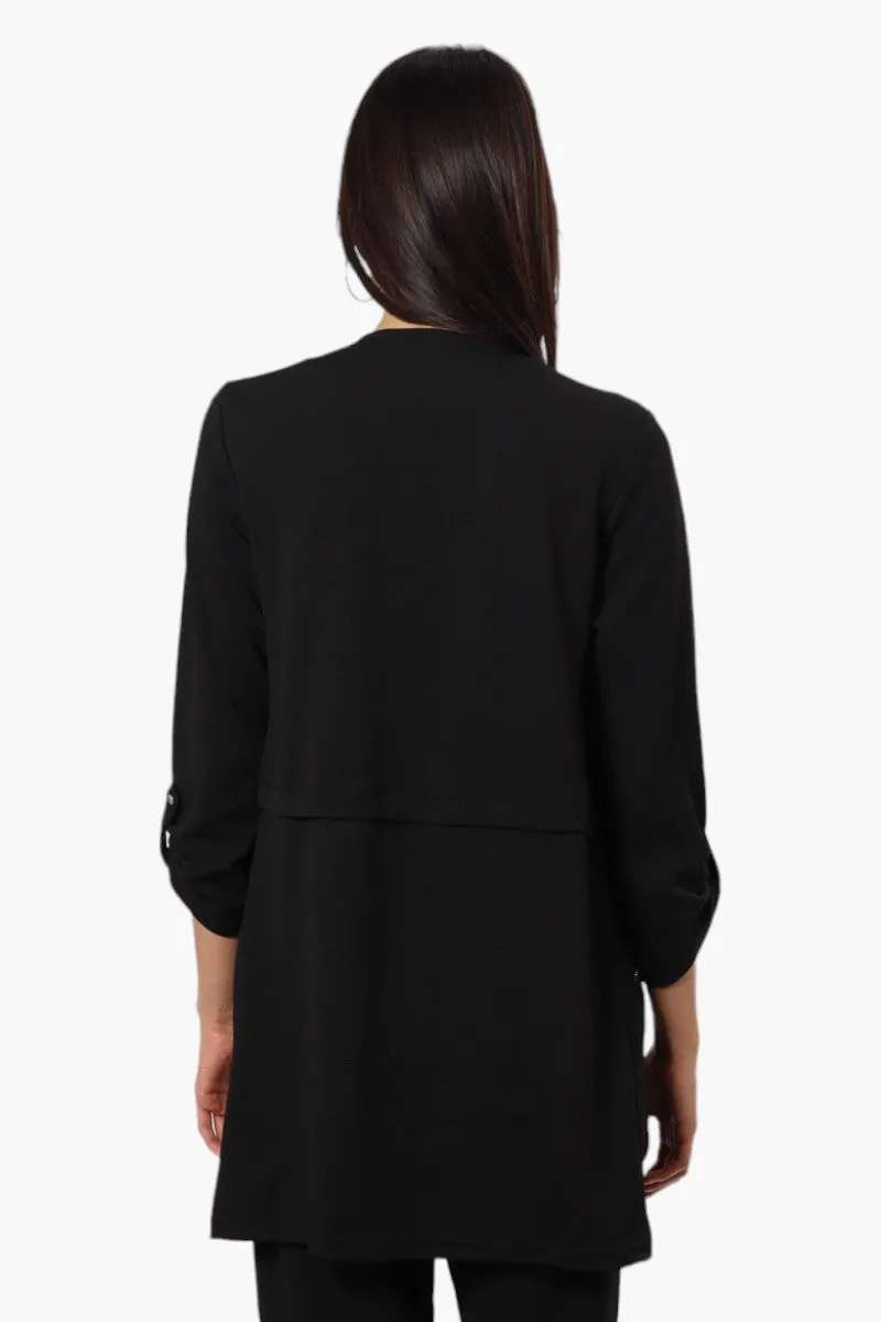 Impress Roll Up Sleeve Long Blazer - Black