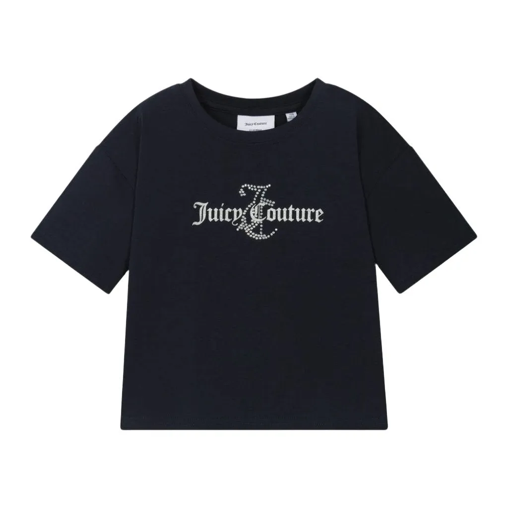 Juicy Couture Glitter & Diamante Boxy SS Tee Junior