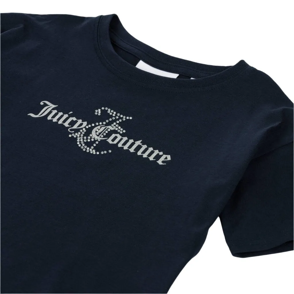 Juicy Couture Glitter & Diamante Boxy SS Tee Junior