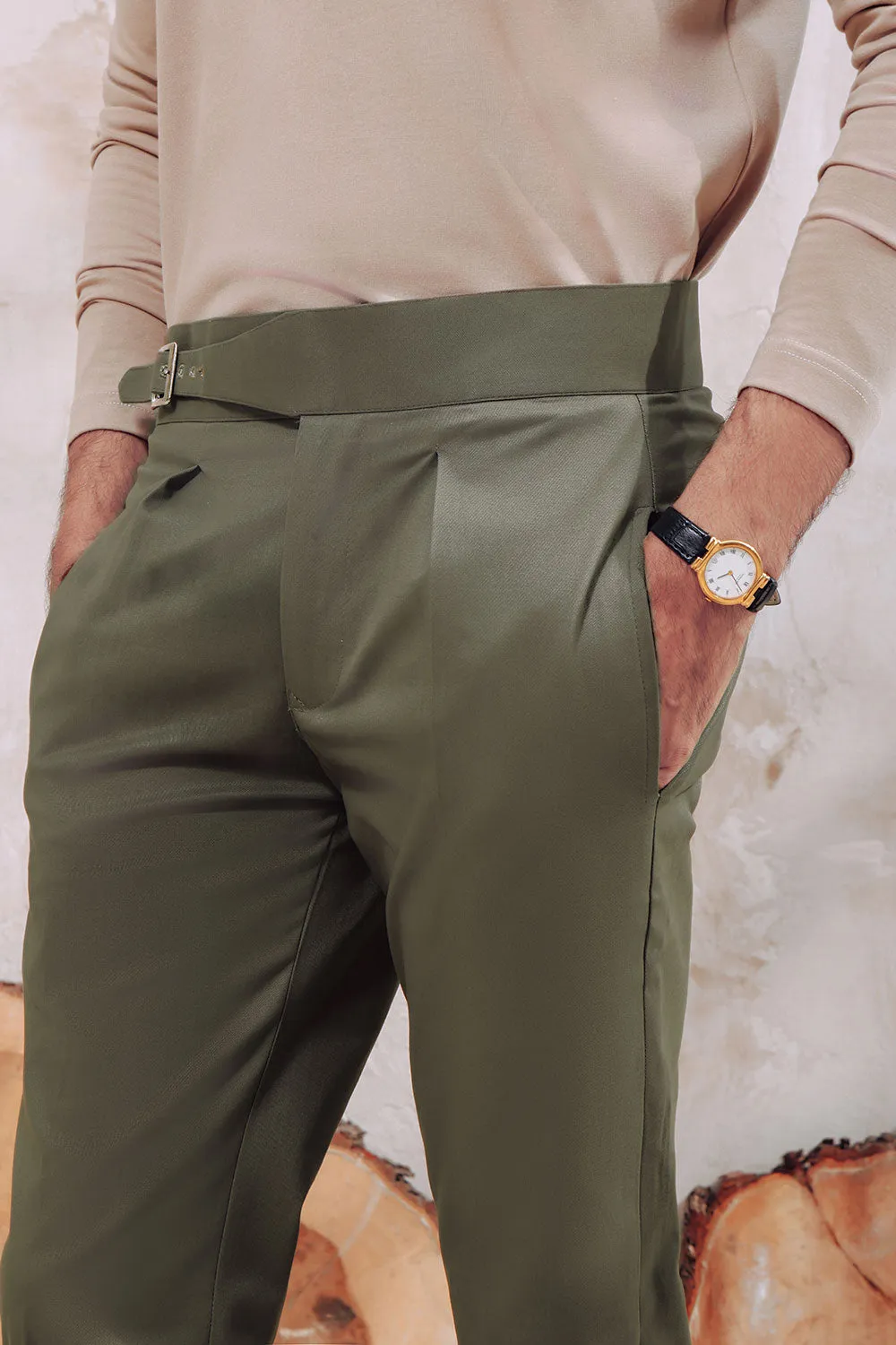 Khaki Green Single Buckle Gurkha Chino