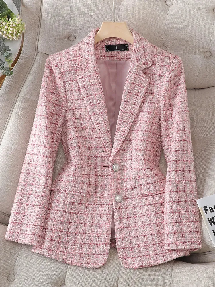 Ladies Casual Plaid Blazer