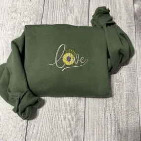 Love Sunflower Embroidered Sweatshirt, Women's Embroidered Sweatshirts