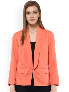 MABISH Woman Peach-Coloured Slim Fit Solid Single-Breasted Smart Casual Blazer