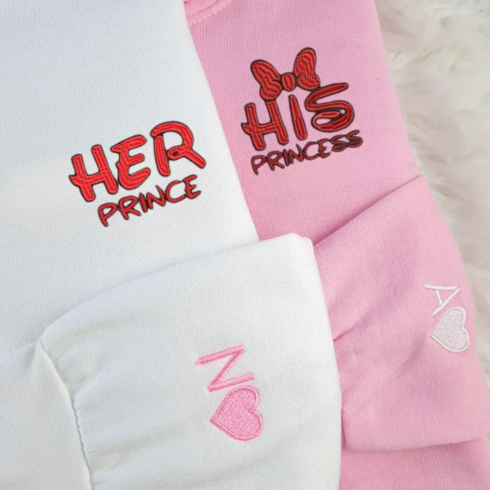 Matching Couple Hoodies - His Princess Her Prince Custom Embroidered Sweatshirts For Couples