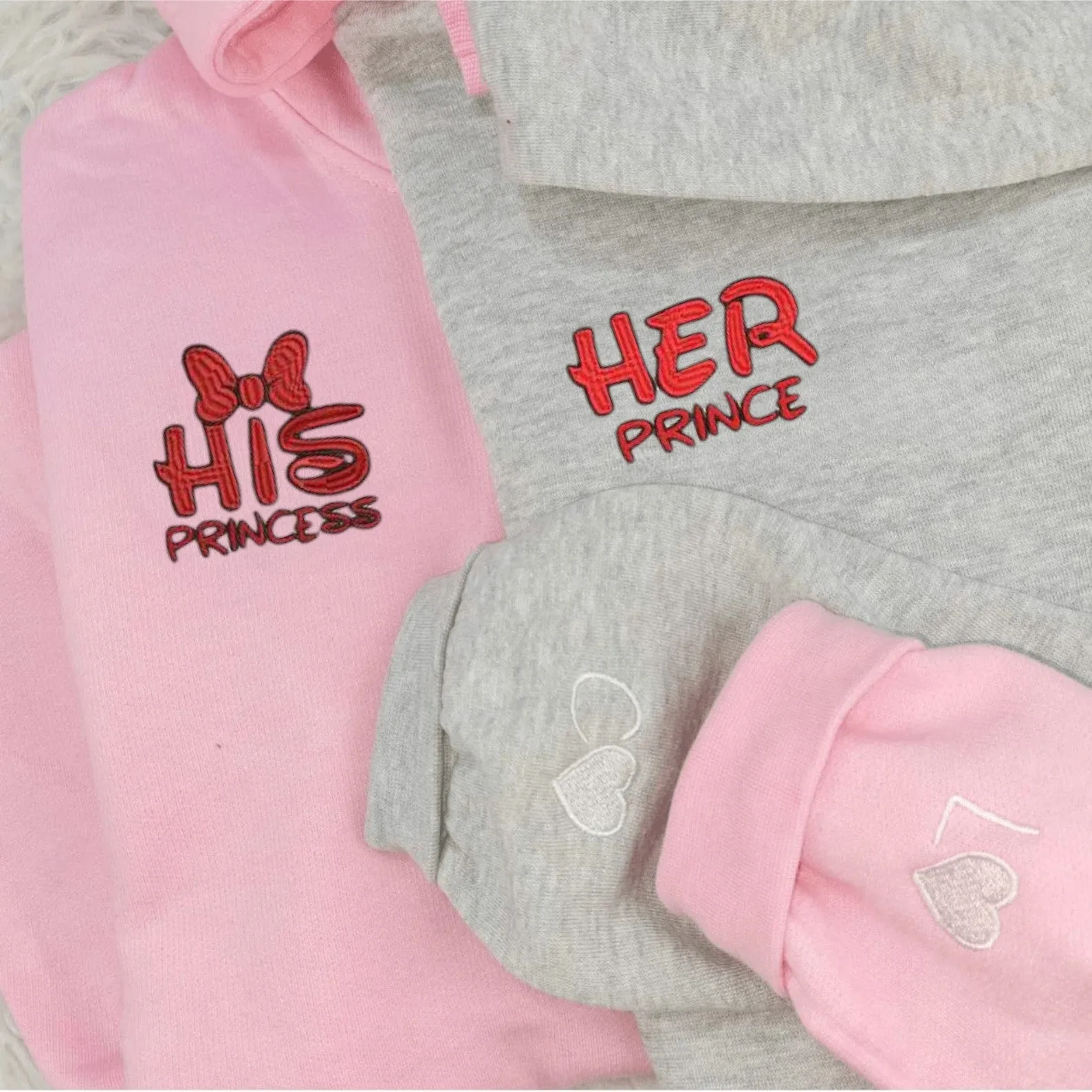 Matching Couple Hoodies - His Princess Her Prince Custom Embroidered Sweatshirts For Couples