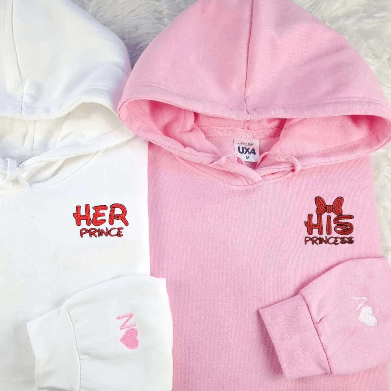 Matching Couple Hoodies - His Princess Her Prince Custom Embroidered Sweatshirts For Couples