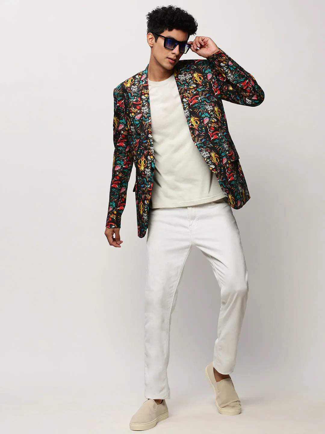 Men Black Printed Casual Blazers