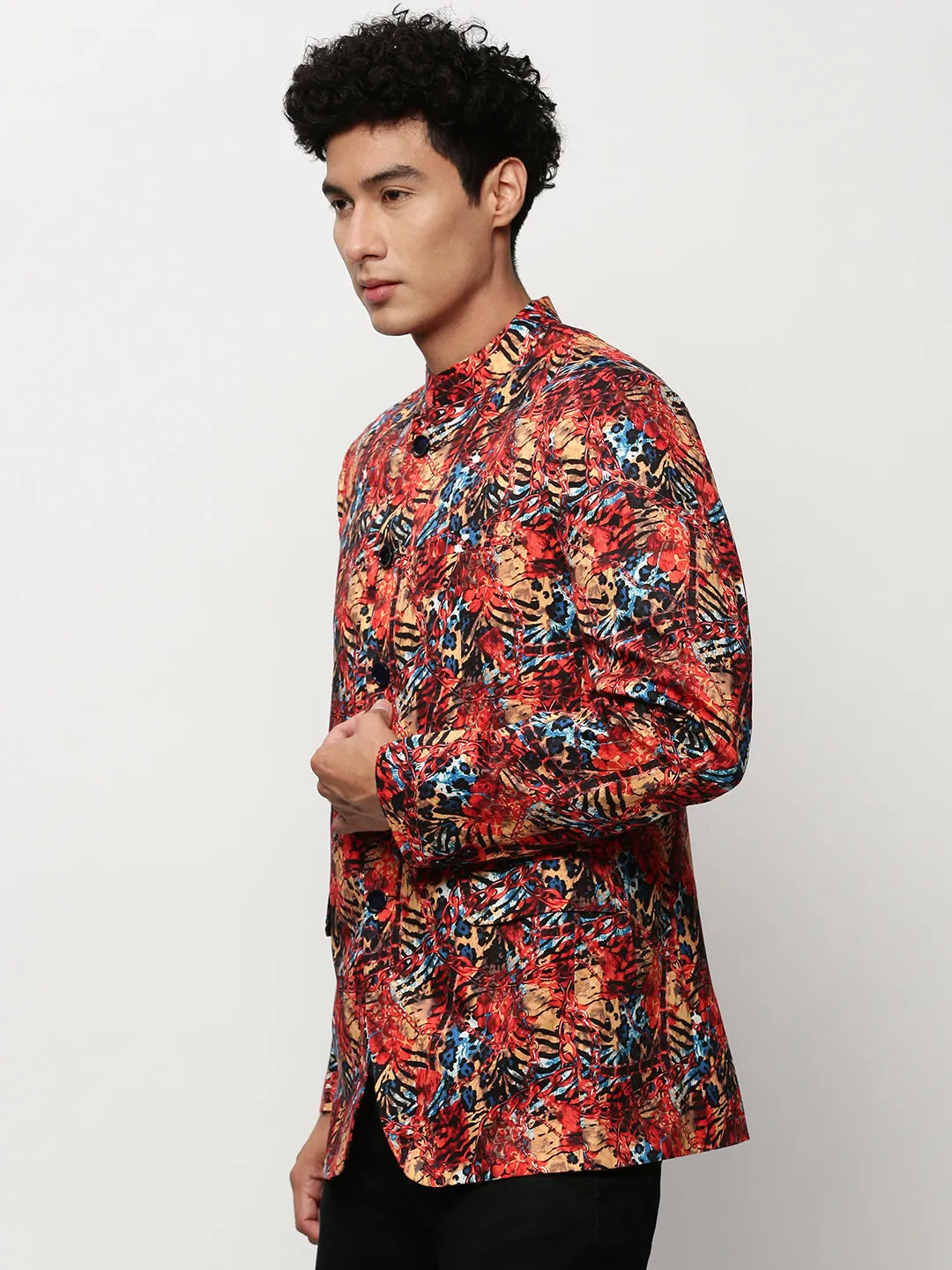 Men Coral Printed Casual Blazers