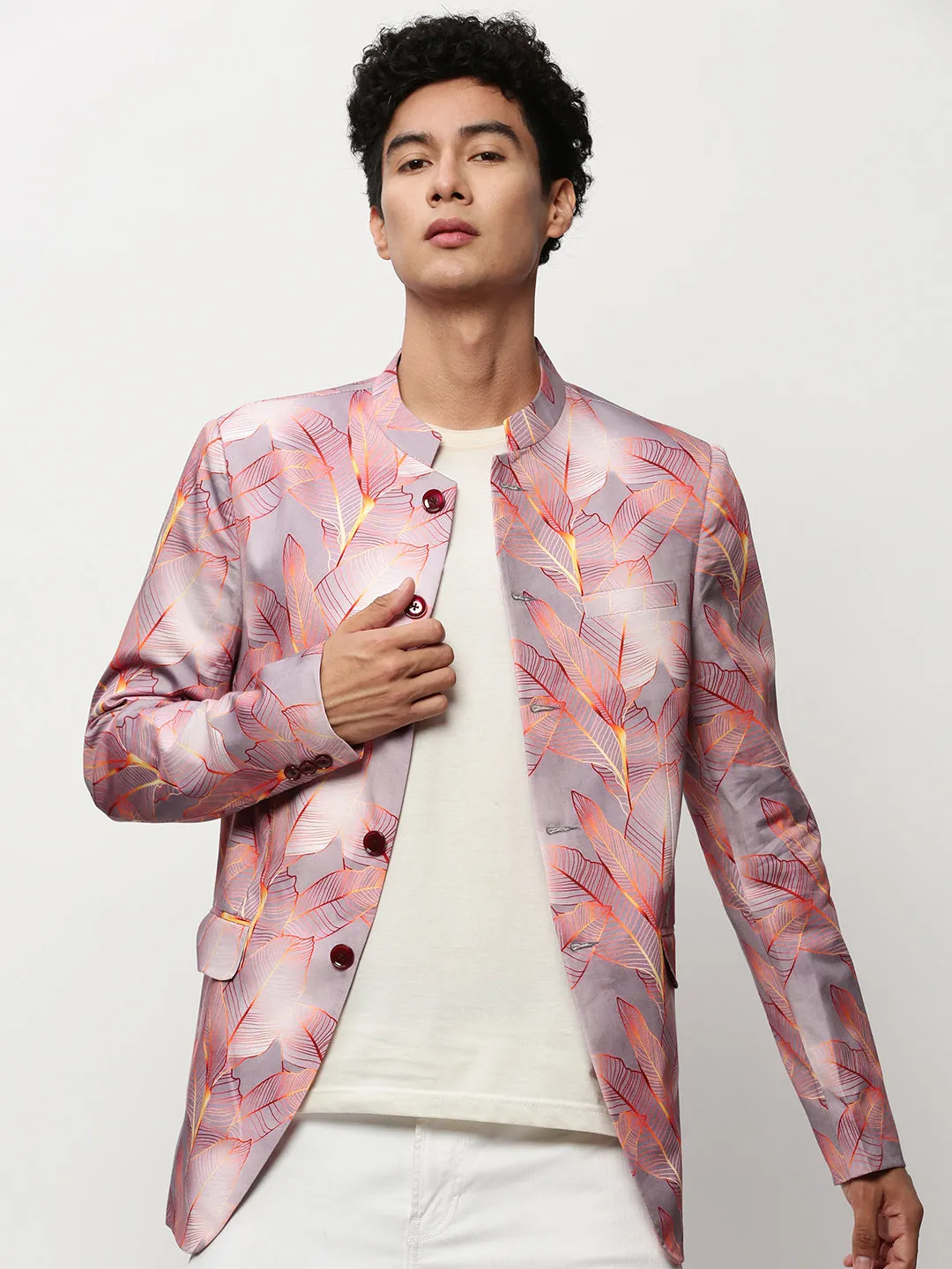 Men Mauve Printed Casual Blazers