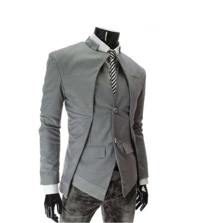 Men's Autumn Slim Suit Blazer With Asymmetrical Design