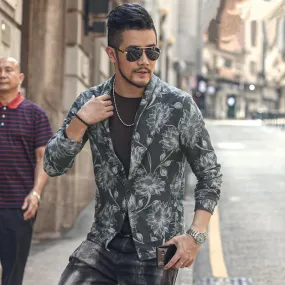 Men's Autumn Thin Blazer With Floral Print