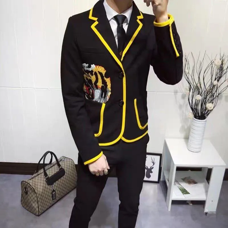 Men's Blazer With Embroidered Tiger Head