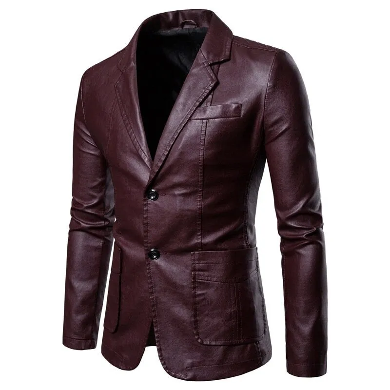 Men's Casual Lapel Leather Blazer