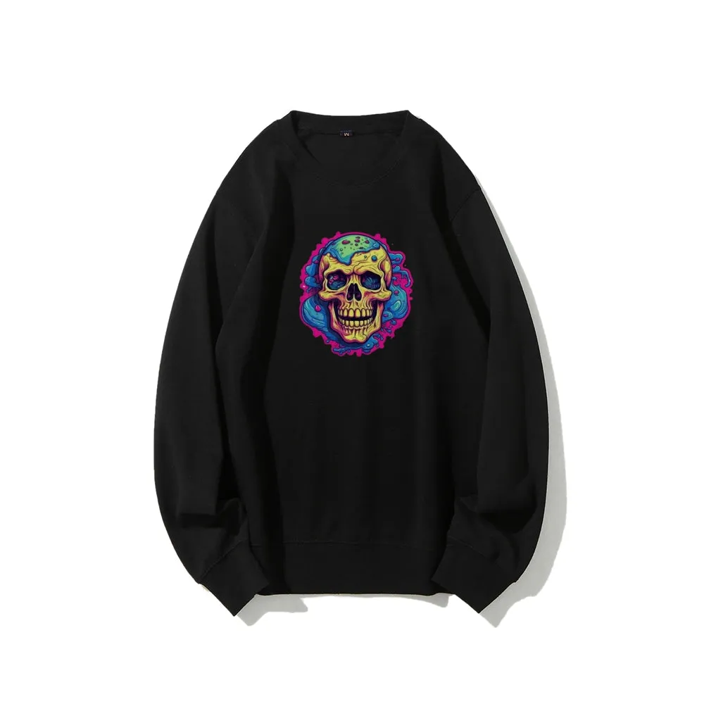 Mens Colorful Cartoon Skull Graphic Sweatshirts