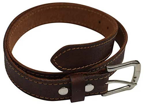 Men's Light Brown Full Grain Genuine Leather Classic Dress Belt with Removable Buckle