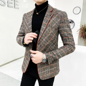 Men's Plaid Woolen Blazer