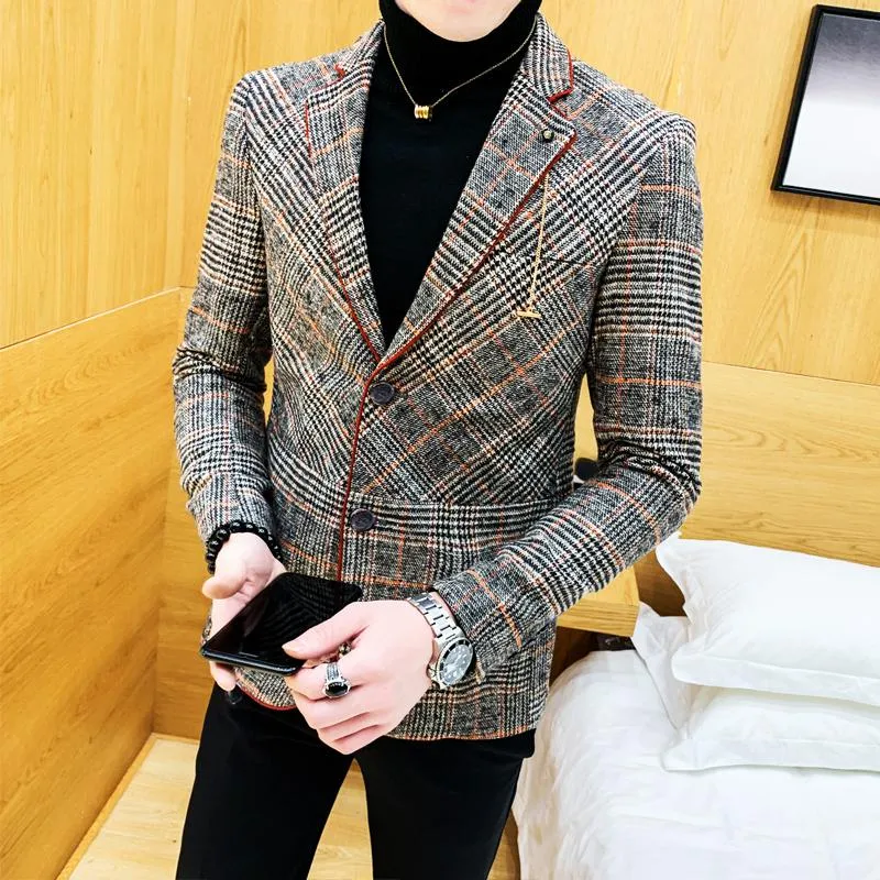 Men's Plaid Woolen Blazer