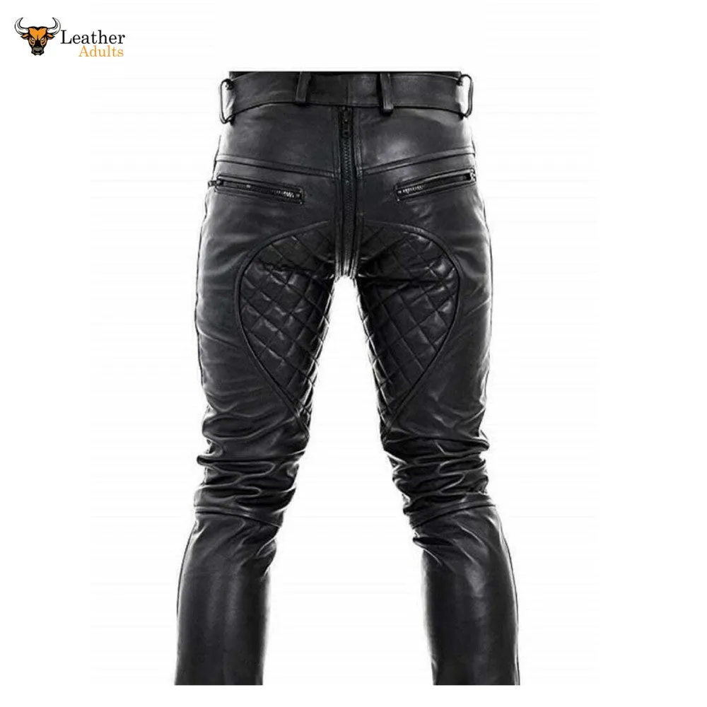 Men's Real Leather Pants Double Zips Pants Jeans Trousers Interest BLUF Pants