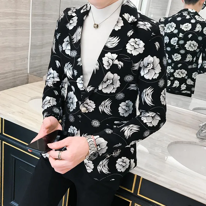 Men's Slim Fit Blazer With Flowers Print