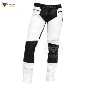 Mens White and Black Cowhide Leather Pants BLUF Saddleback Breeches Pants