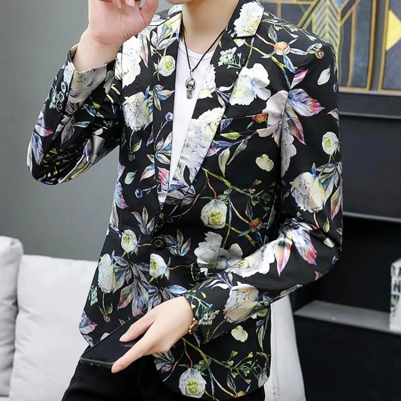 Men's Winter Casual Blazer With Floral Print