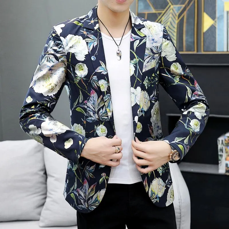 Men's Winter Casual Blazer With Floral Print