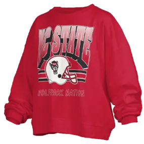 NC State Wolfpack Women's Red "Sheffield" Football Crew Neck Oversized Fleece