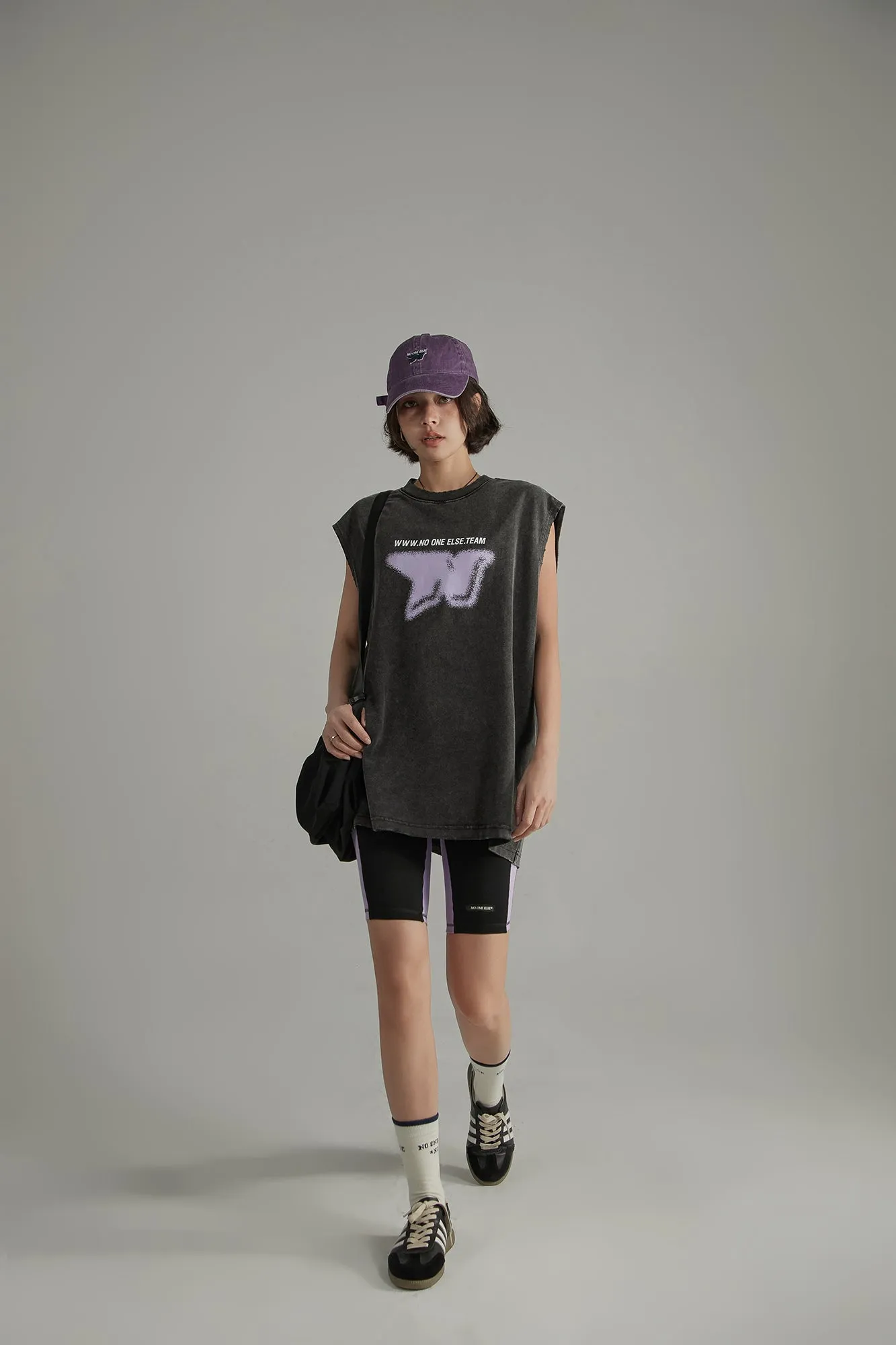 Printed Boxy Sleeveless Sporty T-Shirt