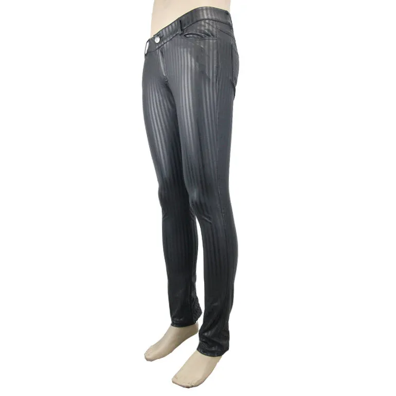 PT045 Autumn and winter men daily life style vertical stripes elastic punk leather trousers