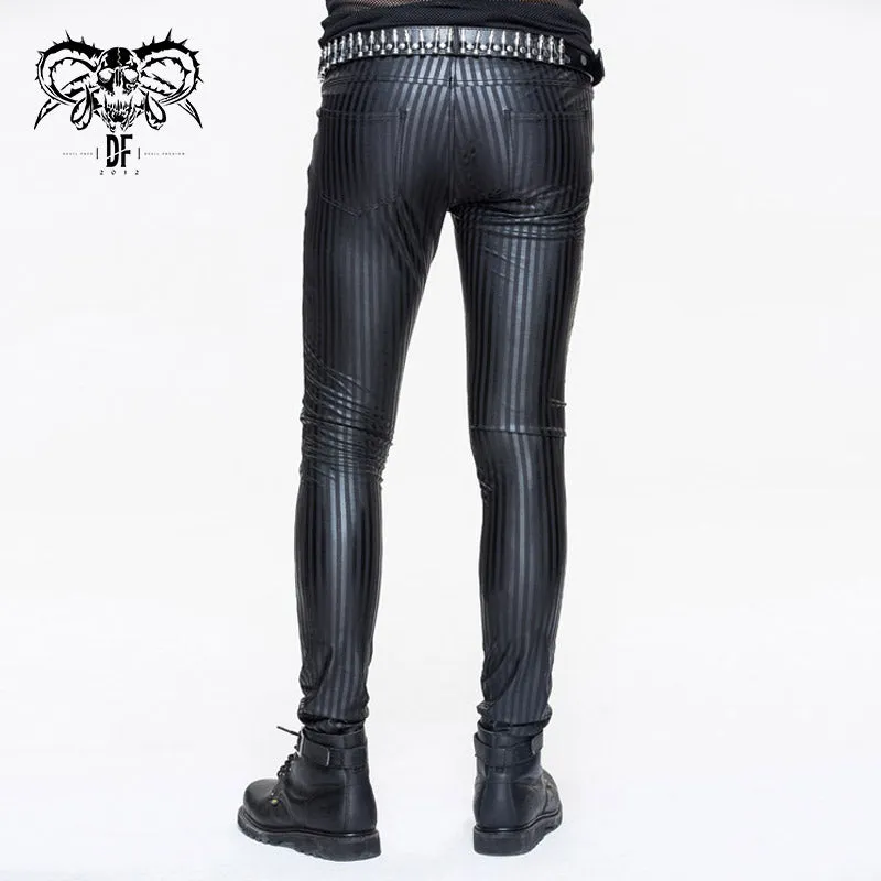 PT045 Autumn and winter men daily life style vertical stripes elastic punk leather trousers