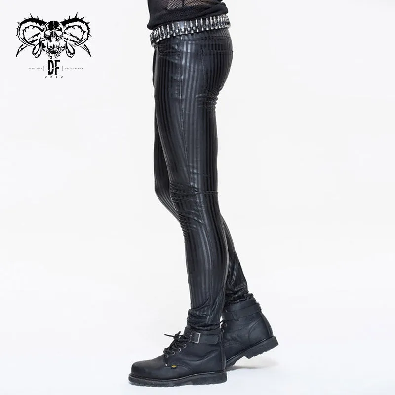 PT045 Autumn and winter men daily life style vertical stripes elastic punk leather trousers