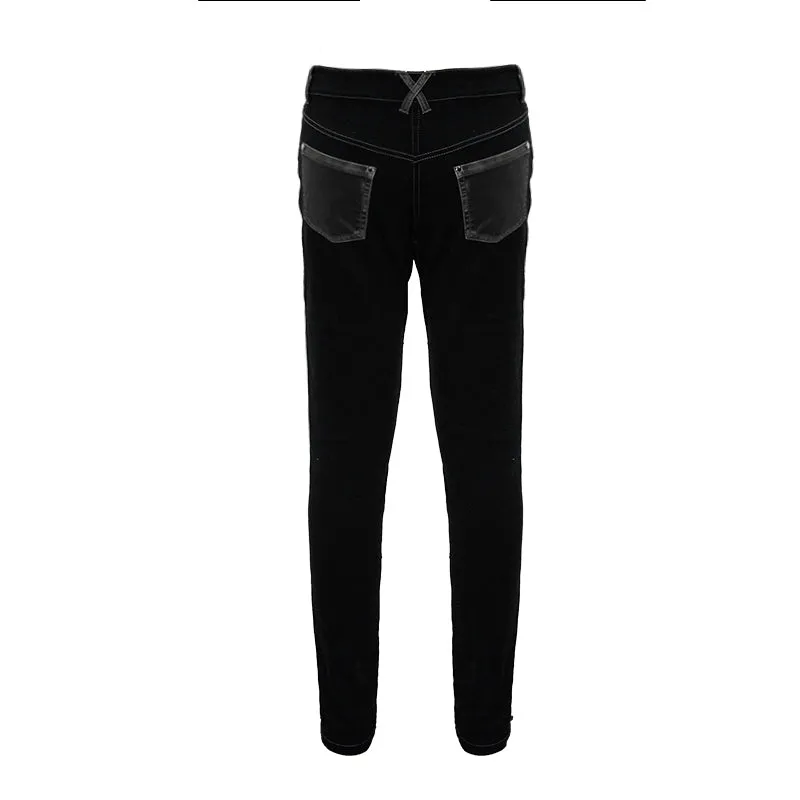 PT10401 designer punk contrast color hand rubbed leather men trousers with loops