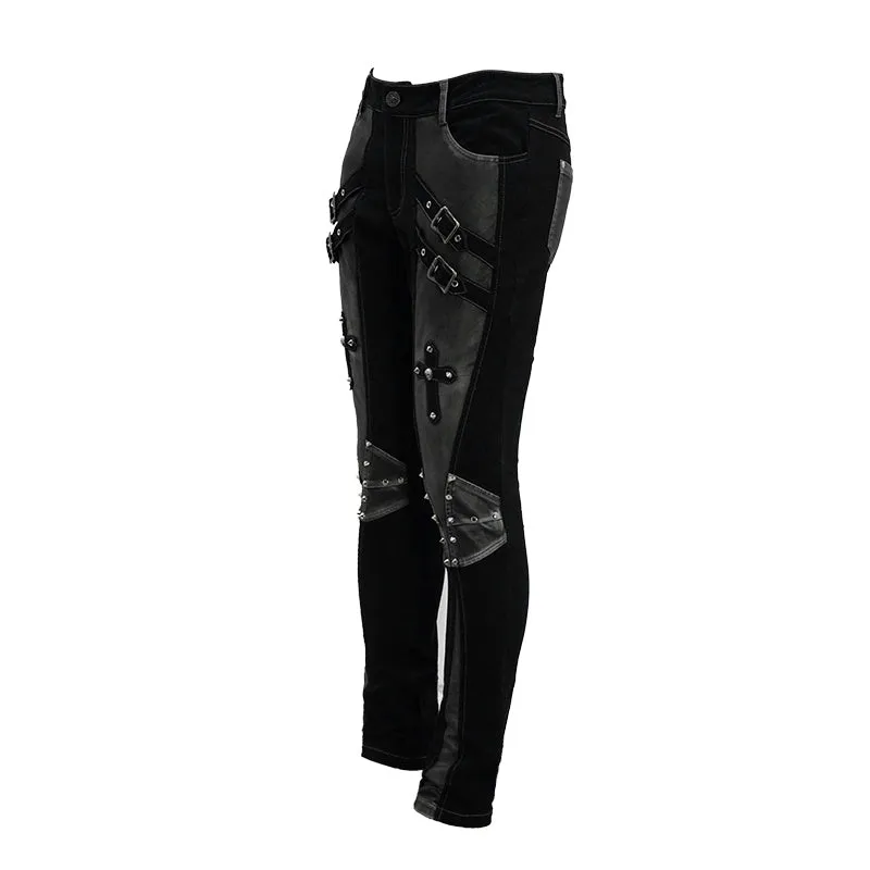 PT10401 designer punk contrast color hand rubbed leather men trousers with loops