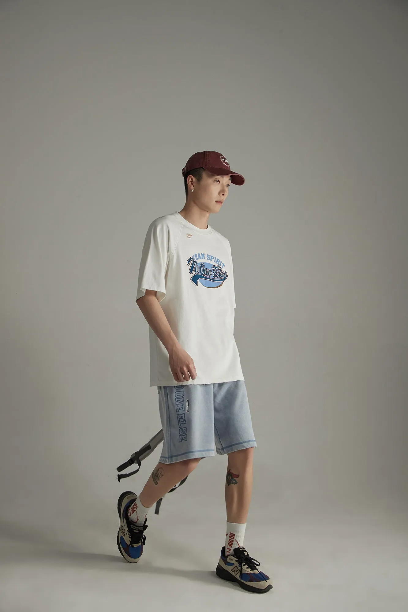 Ripped Sporty Printed Boxy T-Shirt